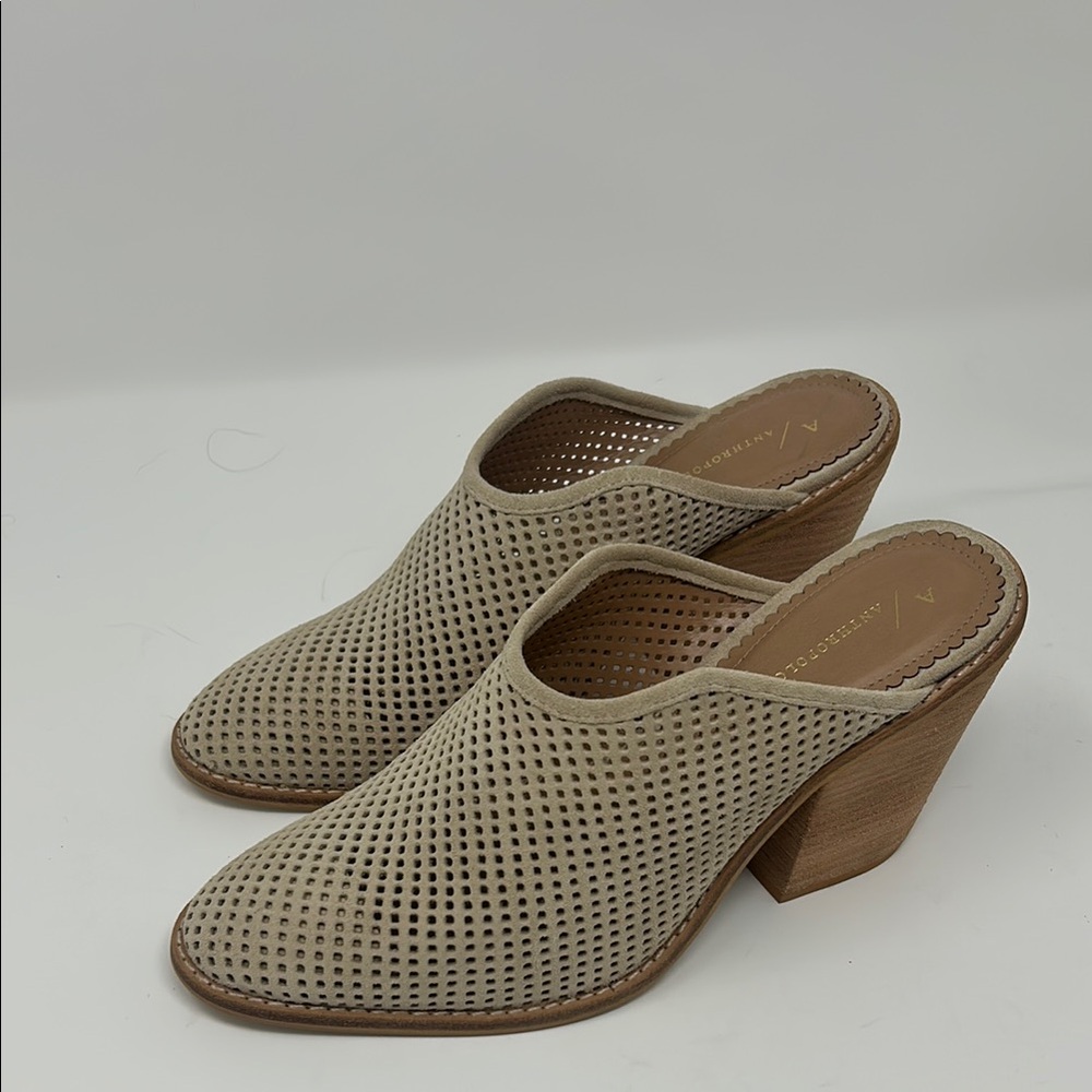 Anthropologie Tan Mules with Chunky Heel